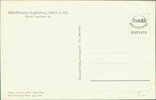 Lauchheim Schloß Kapfenburg Schloßbrauerei Kapfenburg (620 m ü. M.) 1940