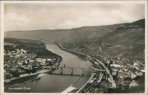 Ansichtskarte Bernkastel-Kues Cues Totale - Fotokarte 1931  gel Bahnpoststempel