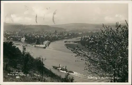 Koblenz Frühling, Dampfer Steamer, Deutsches Eck - Fotokarte 1931