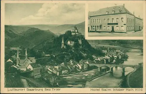 Ansichtskarte Saarburg/Trier 2 Bild Totale, Hotel Salm 1928