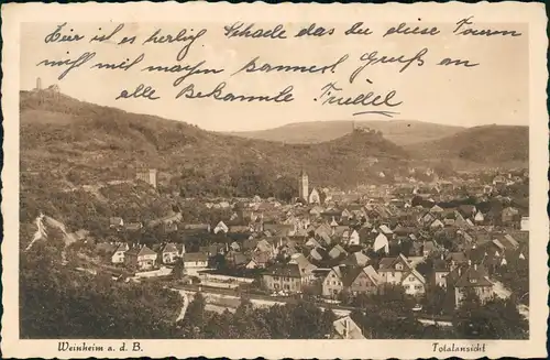 Ansichtskarte Weinheim (Bergstraße) Blick auf die Stadt 1927