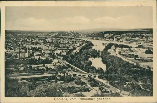 Ansichtskarte Koblenz vom Rittersturz gesehen - Fabrik 1918