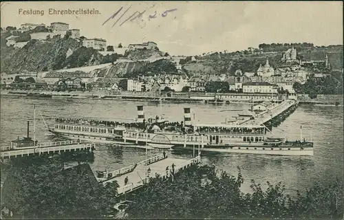 Ehrenbreitstein-Koblenz Panorama-Ansicht Rhein Schiff  Rheindampfer 1925