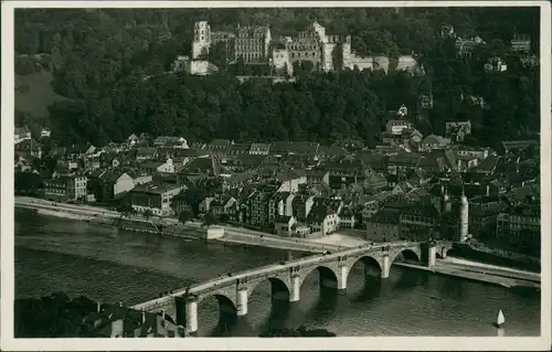 Heidelberg Heidelberger Schloss Neckar Brücke Echte Fotografie Karte 1931