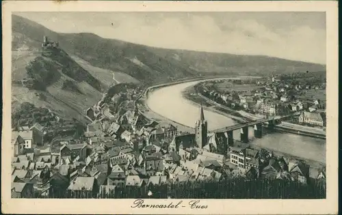 Bernkastel Kues Cues Blick auf die Stadt, Brücke 1928  gel. Bahnpoststempel