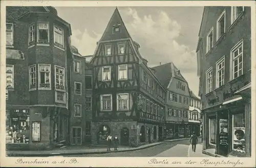 Ansichtskarte Bensheim Hauptstraße: Drogerie, Geschäfte 1931