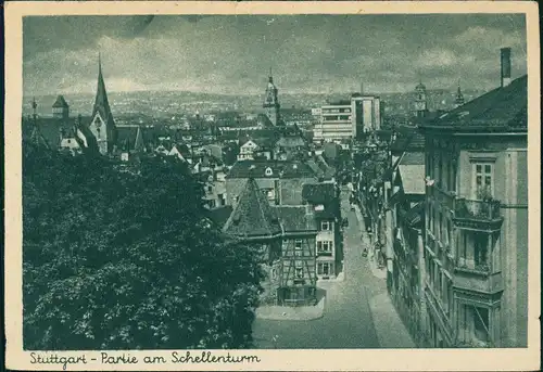 Ansichtskarte Stuttgart Panorama-Ansicht Partie am Schellenturm 1950