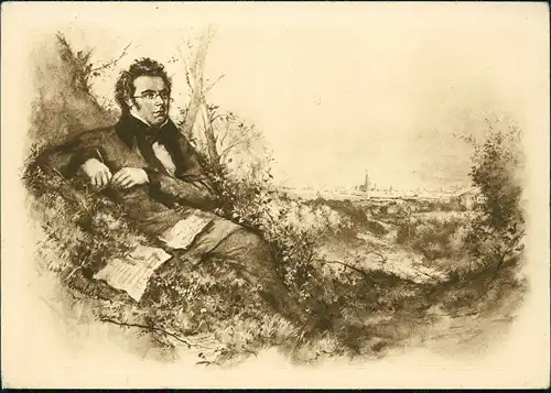 Künstlerkarte Franz Schubert 1928  Österreich 10 Groschen Ganzsache)