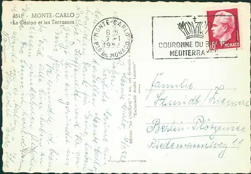 Postcard Monte-Carlo Casino et les Terrasses 1952