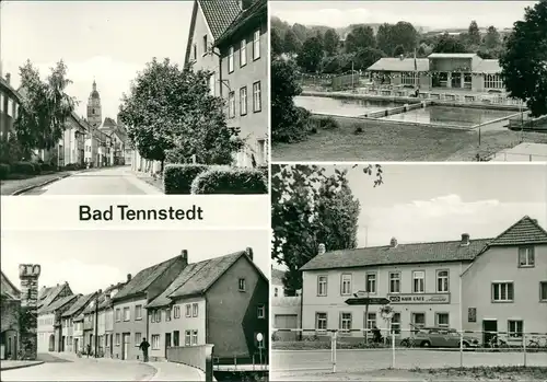 Bad Tennstedt DDR Mehrbild-AK mit Schwimmbad, Herrenstraße, HO-Kurcafé 1983