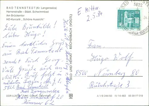 Bad Tennstedt DDR Mehrbild-AK mit Schwimmbad, Herrenstraße, HO-Kurcafé 1983