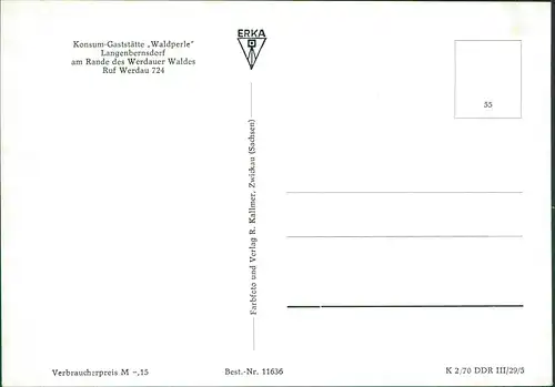 Ansichtskarte Langenbernsdorf Konsum-Gaststätte Waldperle zur DDR-Zeit 1970