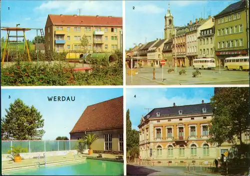 Ansichtskarte Werdau DDR Mehrbildkarte mit 4 Ortsansichten 1972