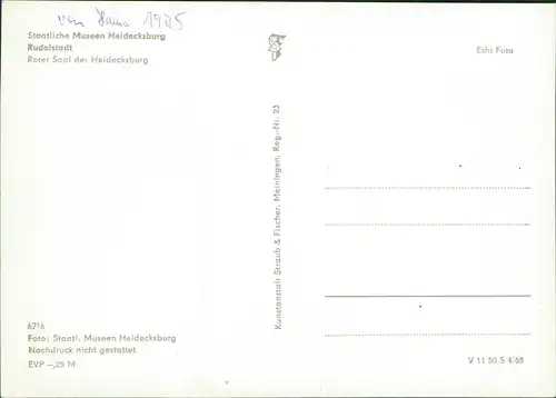 Ansichtskarte Rudolstadt Schloss Heidecksburg - Roter Saal 1967