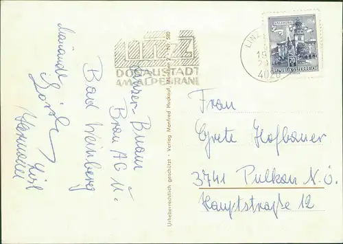 Humor Karte Frau in Bayr. Trachtenkleidung mit Bier auf Bierfass 1970