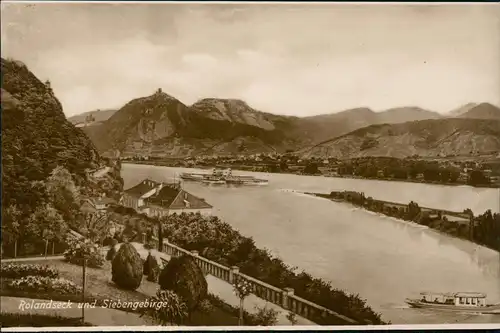 Rolandseck-Remagen Rhein Schiff passiert Rolandseck und Siebengebirge 1920