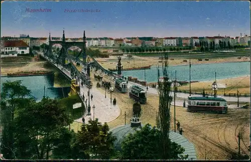 Mannheim Verkehr, Tram Straßenbahn auf der Friedrichsbrücke 1917