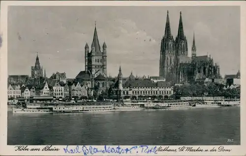 Köln Panorama-Ansicht Rhein mit Rathaus, St. Martin u. Dom 1948