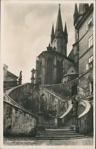 Postcard Eger Cheb Kirchenstiege, Kirche (Church) 1940