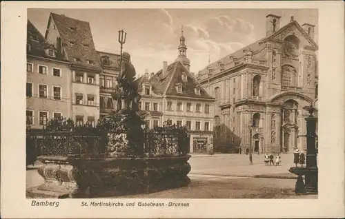 Ansichtskarte Bamberg St. Martinskirche und Gabelmann-Brunnen 1920