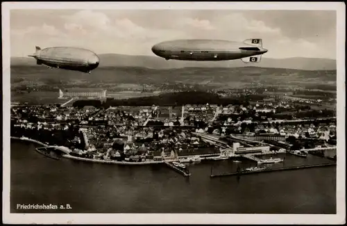 Ansichtskarte Friedrichshafen Luftbild Flugwesen - Zeppelin 1937 Stempel Bersuch Zeppelinwerft