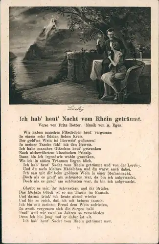 Lied-AK Ich hab' heut' Nacht vom Rhein  Verse  Fritz Rotter Musik A. Egen 1920