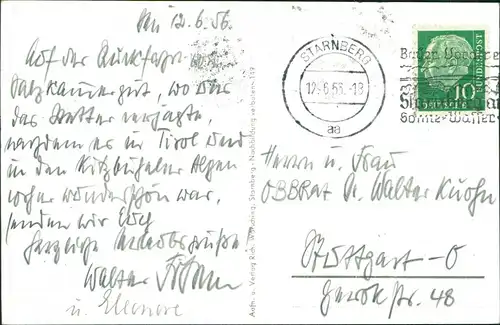 Ansichtskarte Starnberg Starnbergersee mit Zugspitze 1956 Stempel STARNBERG aa