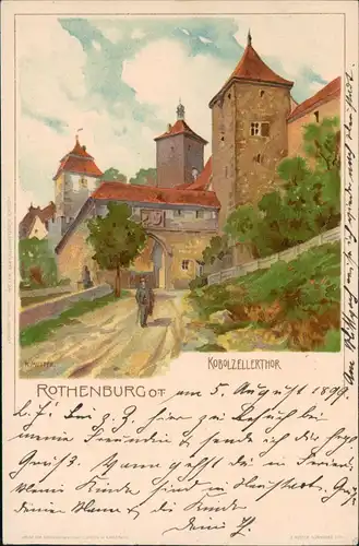 Ansichtskarte Rothenburg ob der Tauber Kobolzellertor (Künstlerkarte) 1899