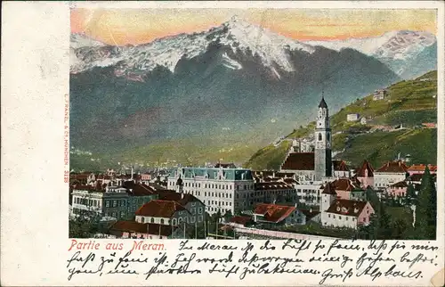 Cartoline Meran Merano Panorama-Ansicht Blick zu den Bergen 1901