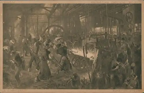 Inneres eines EISENWALZWERK Fabrik Fabrikarbeiter (Künstlerkarte) 1910