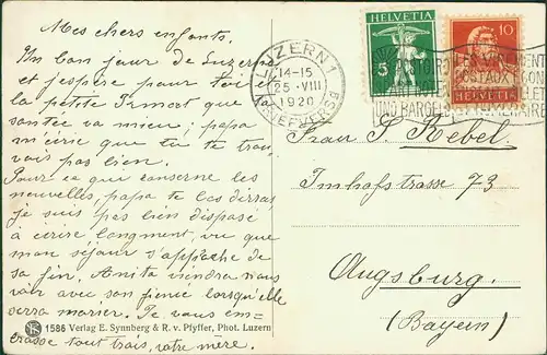 Ansichtskarte Luzern Lucerna Panorama-Ansicht LUZERN UND DIE ALPEN 1920