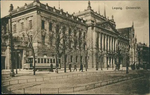 Ansichtskarte Leipzig Universität, Straßenbahn 1913