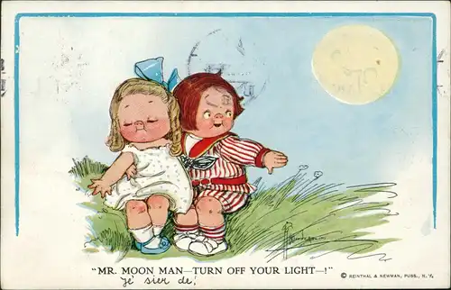 Kinder Künstlerkarte Kinder Mr. Moon Man Turn off your Light 1912