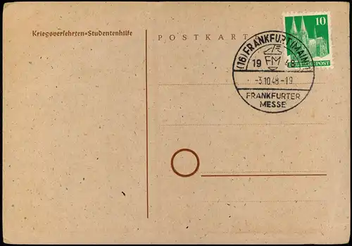 Ansichtskarte Frankfurt am Main Messegelände Messe 1948 mit Messe-Sonderstempel