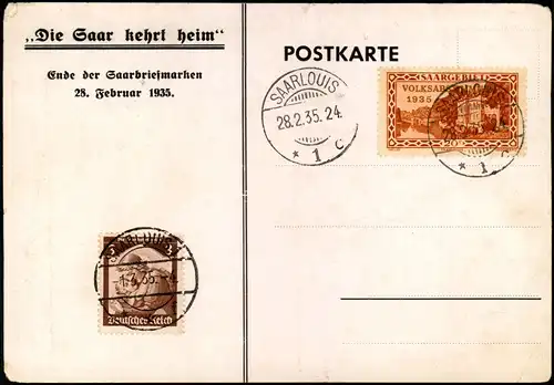 Saarlouis Erinnerung die Volksabstimmung  1935  Saargebiet Sondermarke