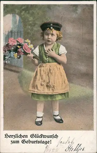 Glückwunsch Geburtstag Birthday; Blumen Gruss eines kleinen Mädchens 1917