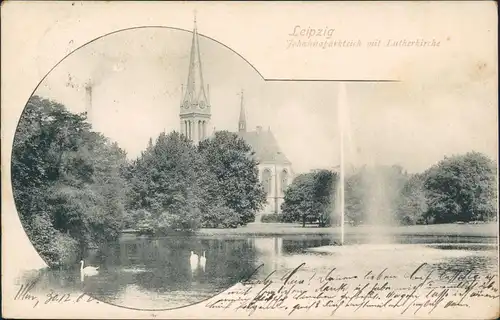 Ansichtskarte Leipzig Johannaparkteich mit Lutherkirche 1902