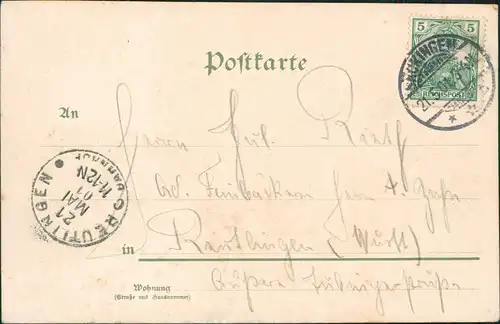 Liedkarte Trompeter mit Pferd Säckingen 1901  REUTLINGEN (Ankunftsstempel)