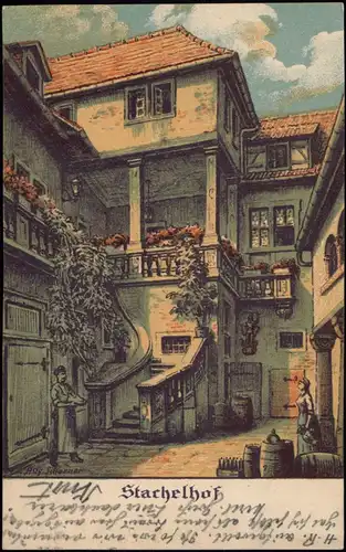Ansichtskarte Würzburg Weinstube ZUM STACHEL Stachelhof 1920