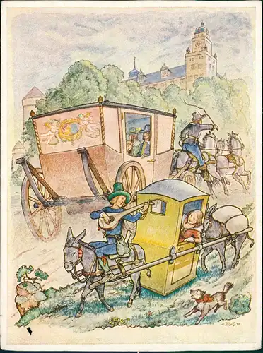 Ansichtskarte  KünstlerkarteKutsche und Senfte 1938