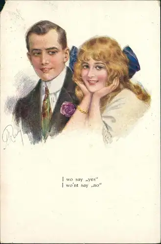 Ansichtskarte  Liebe Liebespaare - Love I wo say "yes" wo'nt say ,,no" 1914