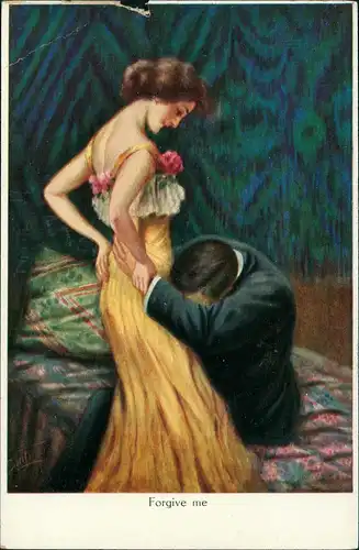 Ansichtskarte  Liebe Liebespaare - Love Forgive me Künstlerkarte 1914