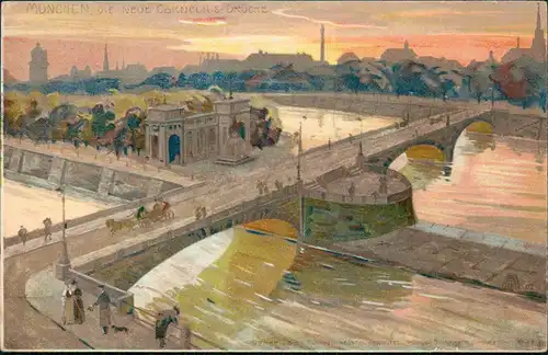 Ansichtskarte München Die neu Cornelius Brücke - Künstlerkarte 1912