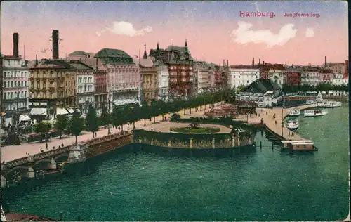 Ansichtskarte Hamburg Jungfernstieg 1923  gel. Posthorn - Rollstempel