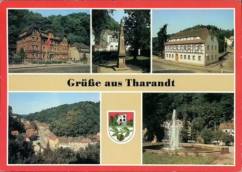 Tharandt Rathaus, Postmeilensäule, Kinderkrippe, Blick von der Ruine,   1989