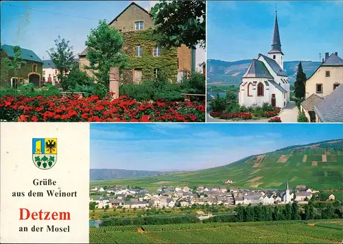 Detzem Mehrbildkarte mit Ortsansichten u.a. Dorfplatz, Pfarrkirche 1992