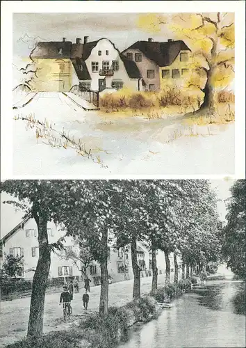 Oberschleißheim Künstlerkarte Ortsansichten zum Jubiläum 1200 Jahre Oberschleißheim 1989