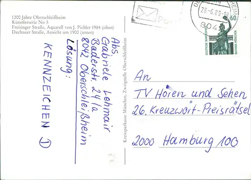 Oberschleißheim Künstlerkarte Ortsansichten zum Jubiläum 1200 Jahre Oberschleißheim 1989