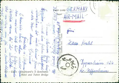 Kairo القاهرة  Shepheards & Semiramis Hotel and Tahrir Bridge 1960