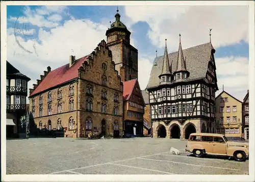 Ansichtskarte Alsfeld Marktplatz, Häuser, Fachwerk, altes Auto 1960